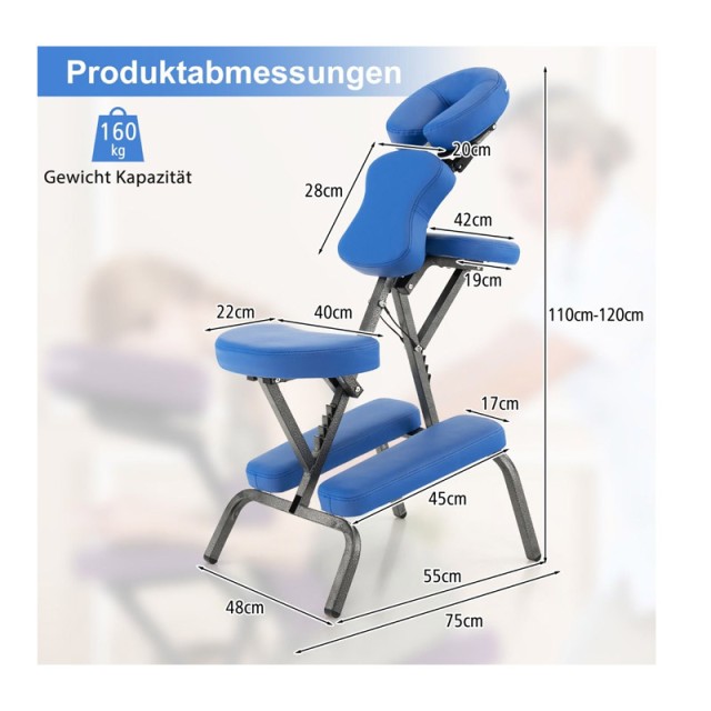 Πτυσσόμενη Καρέκλα Μασάζ 48 x 75 x 115 cm Costway HW55620BL
