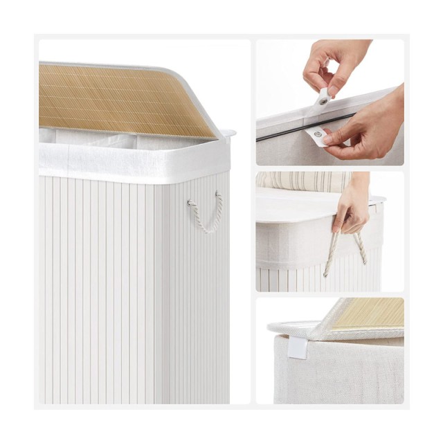 Πτυσσόμενο Καλάθι Απλύτων από Μπαμπού με 3 Χώρους 150 Lt Songmics LCB091W01