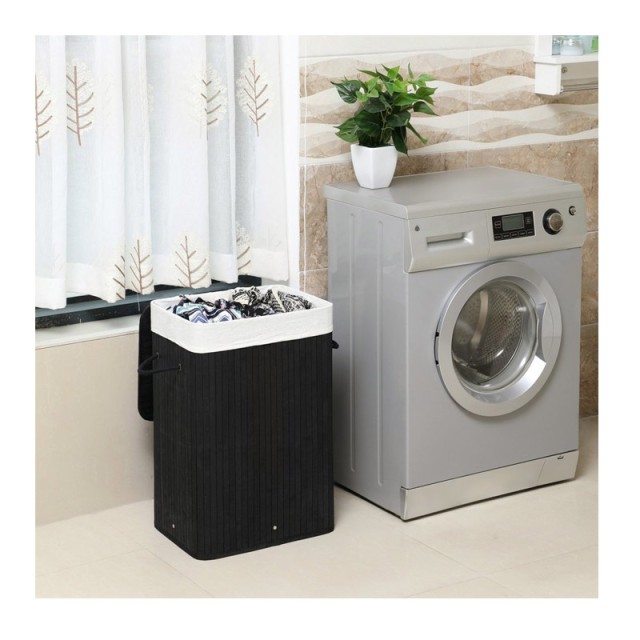 Πτυσσόμενο Καλάθι Απλύτων από Μπαμπού XL 72 Lt Χρώματος Μαύρο Songmics LCB10B