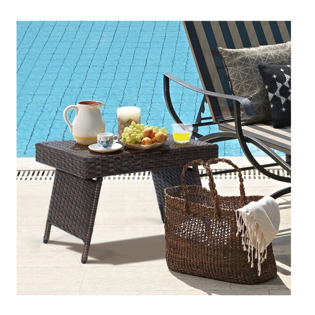 Πτυσσόμενο Τραπέζι Σαλονιού Εξωτερικού Χώρου Rattan 60 x 40 x 40 cm Costway HW69576