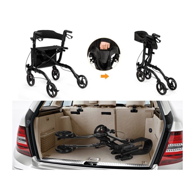 Πτυσσόμενος Περιπατήρας Αλουμινίου με Τσάντα Αποθήκευσης 74 x 61 x 82-94.5 cm Costway SP37070BK