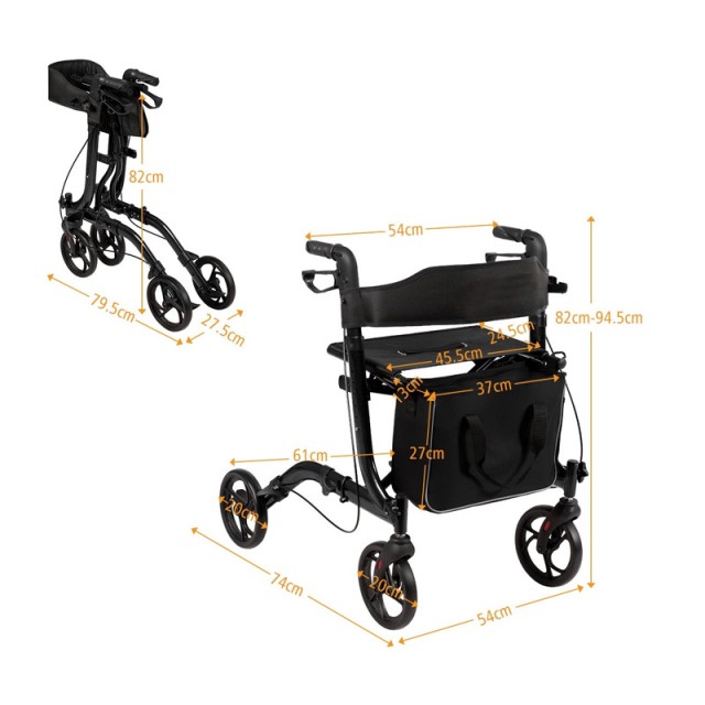 Πτυσσόμενος Περιπατήρας Αλουμινίου με Τσάντα Αποθήκευσης 74 x 61 x 82-94.5 cm Costway SP37070BK