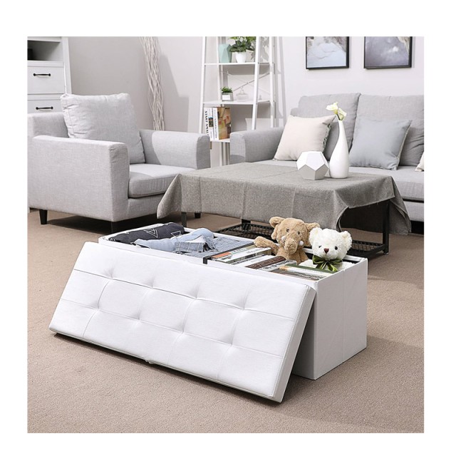 Πτυσσόμενο Σκαμπό με Αποθηκευτικό Χώρο Χρώματος Λευκό 110 x 38 x 38 cm Songmics LSF75WT