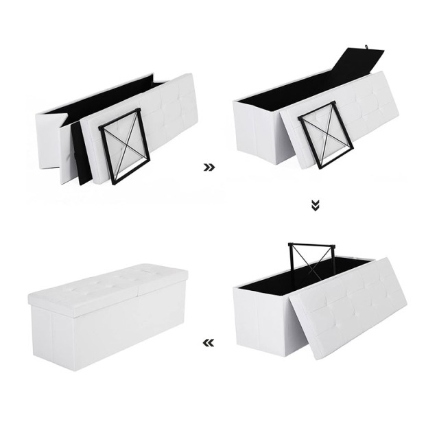 Πτυσσόμενο Σκαμπό με Αποθηκευτικό Χώρο Χρώματος Λευκό 110 x 38 x 38 cm Songmics LSF75WT