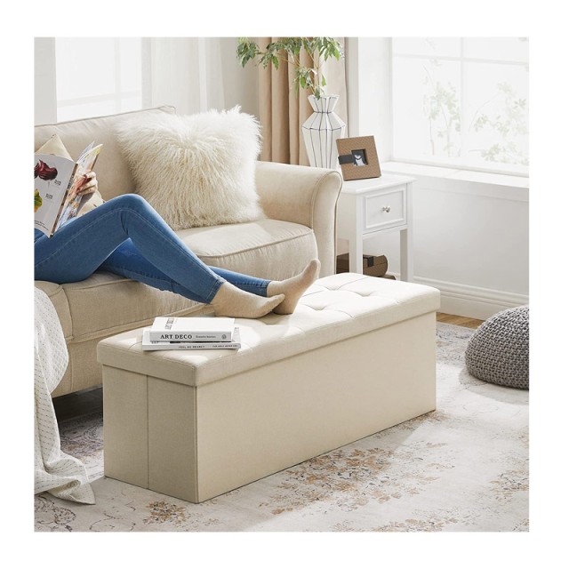 Πτυσσόμενο Σκαμπό με Αποθηκευτικό Χώρο Χρώματος Μπεζ 110 x 38 x 38 cm Songmics LSF77BE