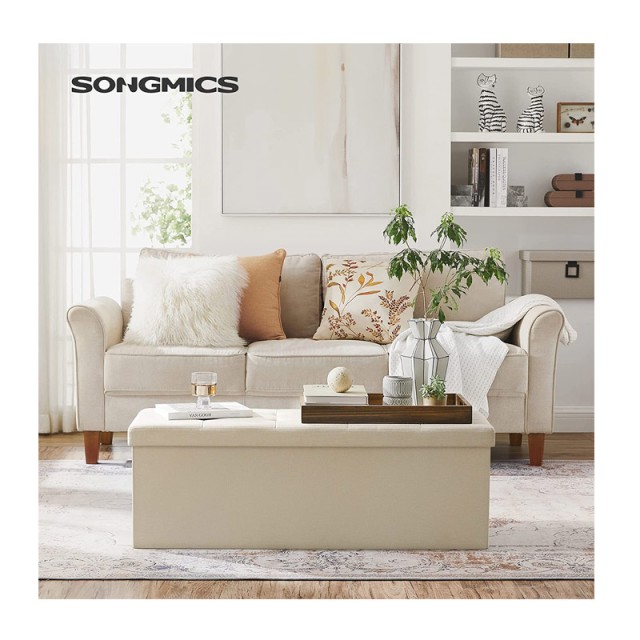 Πτυσσόμενο Σκαμπό με Αποθηκευτικό Χώρο Χρώματος Μπεζ 110 x 38 x 38 cm Songmics LSF77BE