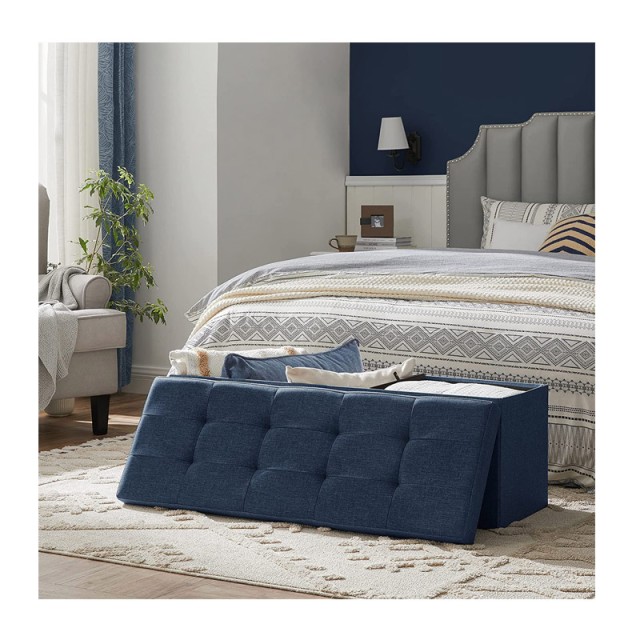 Πτυσσόμενο Σκαμπό με Αποθηκευτικό Χώρο Χρώματος Μπλε 110 x 38 x 38 cm Songmics LSF77IN