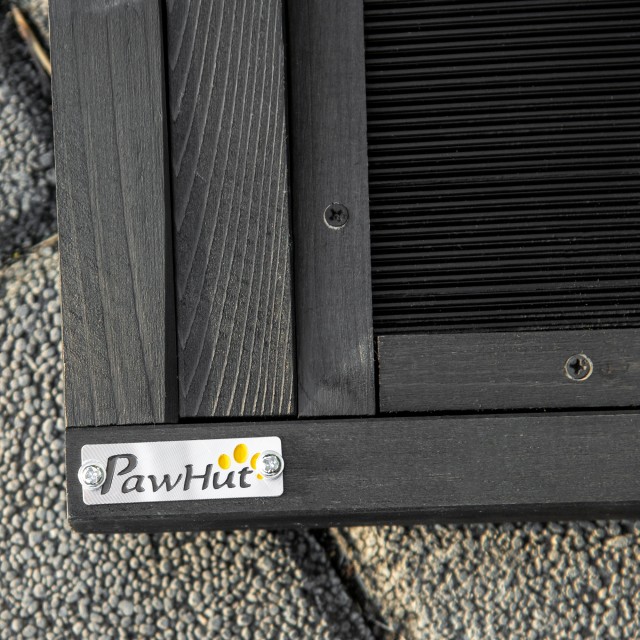 PawHut Πτυσσόμενη Ξύλινη ράμπα σκύλου με αντιολισθητική επιφάνεια και πλαϊνή λαβή, 43x165x6,5cm, Μαύρο D06-175V00BK