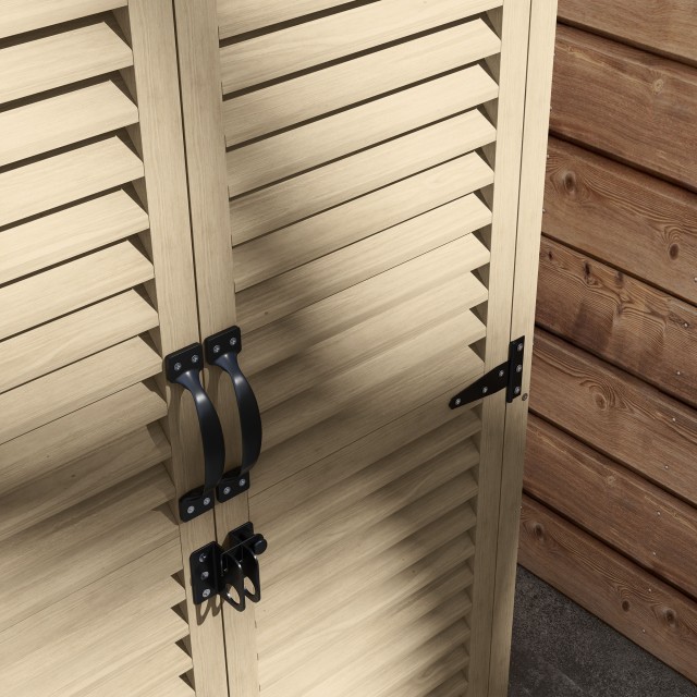 Ντουλάπα αποθήκευσης εξωτερικού χώρου με 2 ράφια με μανταλάκια, σε ξύλο ελάτης, 75x50x111/118 cm 84H-079V00ND