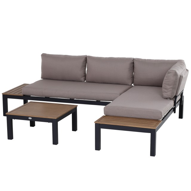 Outsunny Garden Σετ 3 τεμαχίων, 2 2θέσιοι καναπέδες και 1 τραπεζάκι σαλονιού, σε αλουμίνιο, γκρι 84B-377