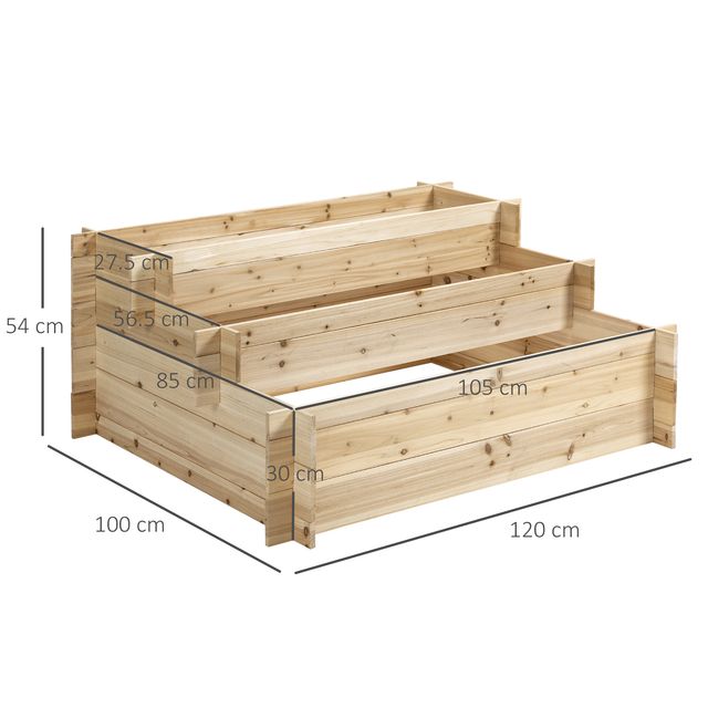 Outsunny 3 επιπέδων Spruce Wood Planter, Υπαίθριο υπερυψωμένο κουτί κήπου, 120x100x54cm 845-535