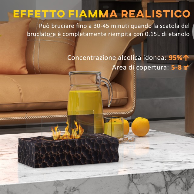 Επιτραπέζιο τζάκι βιοαιθανόλης HOMCOM με καυστήρα 1,15L και γυάλινο πάνελ, 33x16x18cm, Μαύρο 820-362V00BK