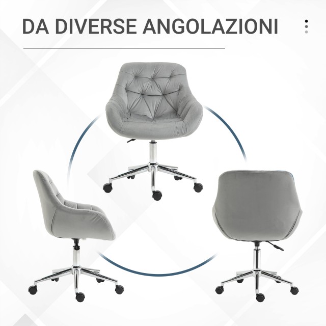 Εργονομική περιστρεφόμενη καρέκλα γραφείου Vinsetto με ρυθμιζόμενο ύψος και ρόδες, βελούδινη ταπετσαρία - γκρι 921-480GY