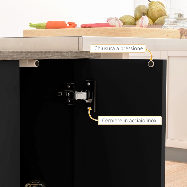 HOMCOM Kitchen Island με 2 ανοιχτά ράφια και 2 ντουλάπια, σε MDF, 105x60x82 cm, δρυς και μαύρο χρώμα 801-354V80BK