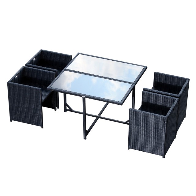 Σετ έπιπλα κήπου Outsunny σε τραπεζαρία PE Rattan με 4 καρέκλες με μαξιλάρια, μαύρο 863-008