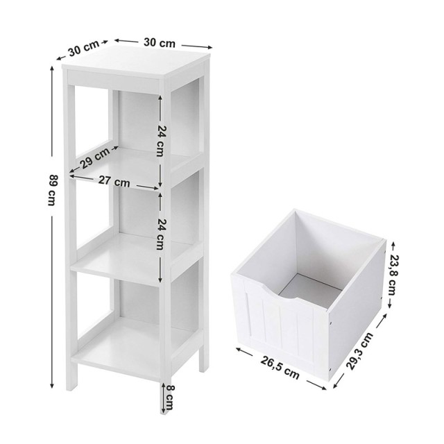 Ραφιέρα Μπάνιου με 3 Ράφια και 2 Συρτάρια 30 x 30 x 89 cm VASAGLE BBC42WT