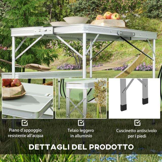 Τραπέζι πικνίκ  Πτυσσόμενο 90x62x70 cm με 2 Πάγκους εξωτερικού χώρου 86x23x40 cm, σε MDF και Αλουμίνιο, Ασημί A20-415V00SR Outsunny