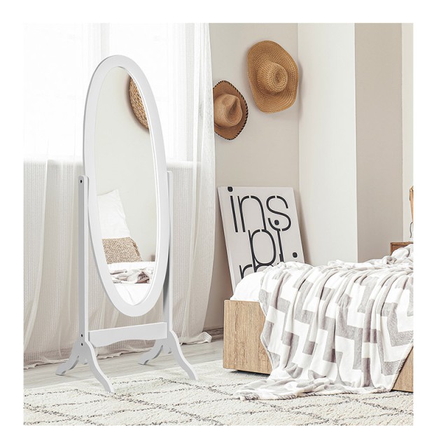 Ξύλινος Ρυθμιζόμενος Επιδαπέδιος Ολόσωμος Οβάλ Καθρέφτης 48 x 46 x 147 cm HOMCOM 831-461