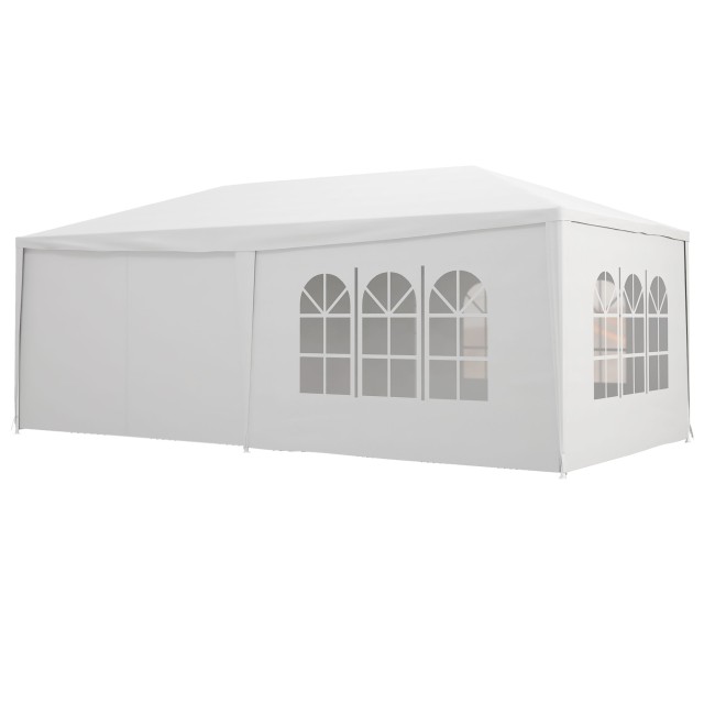 Σκηνή πάρτι Outsunny Gazebo 6x3m με αφαιρούμενα πλαϊνά τοιχώματα, πόρτες και παράθυρα, λευκό 84C-197V01WT