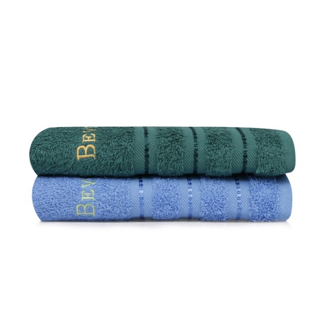 Σετ με 2 Πετσέτες Προσώπου 50 x 90 cm Χρώματος Πράσινο - Μπλε Beverly Hills Polo Club 355BHP2221