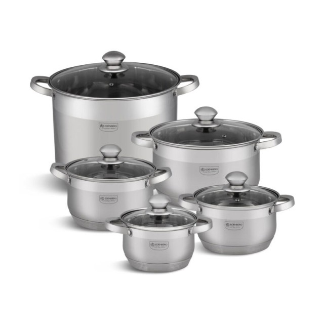 Σετ Μαγειρικών Σκευών από Ανοξείδωτο Ατσάλι με Γυάλινα Καπάκια 10 τμχ Edenberg EB-4019