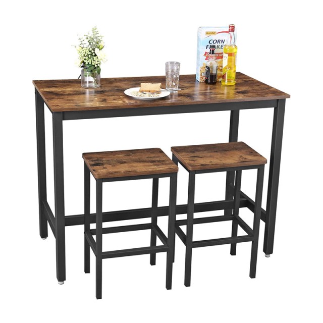 Σετ Μεταλλικό Ορθογώνιο Τραπέζι - Bar 120 x 60 x 90 cm με 2 Σκαμπό VASAGLE LBT15X