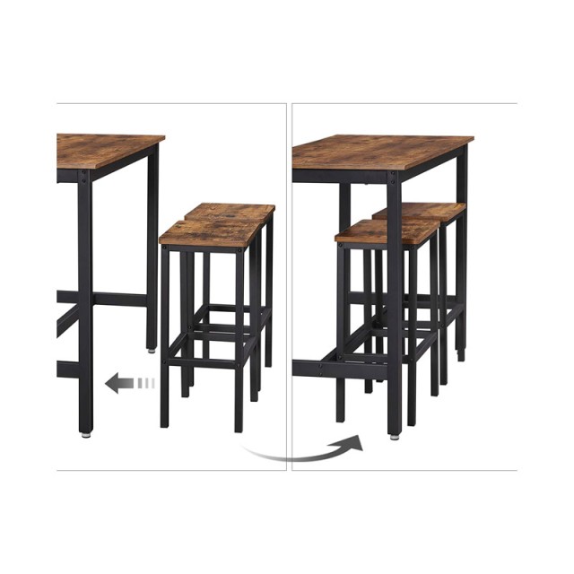 Σετ Μεταλλικό Ορθογώνιο Τραπέζι - Bar 120 x 60 x 90 cm με 2 Σκαμπό VASAGLE LBT15X
