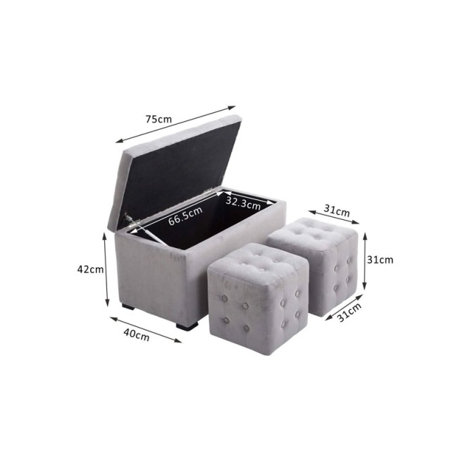 Σετ Σκαμπό με Αποθηκευτικό Χώρο και 2 Σκαμπό Πουφ HOMCOM 833-160GY