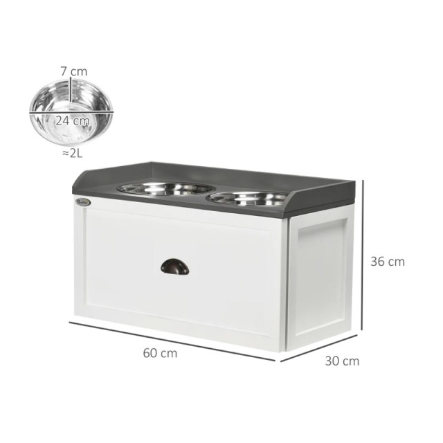 Σετ 2 Ανοξείδωτα Μπολ Γεύματος με Ξύλινο Συρτάρι για Κατοικίδια 60 x 30 x 36 cm PawHut D08-041V00WT