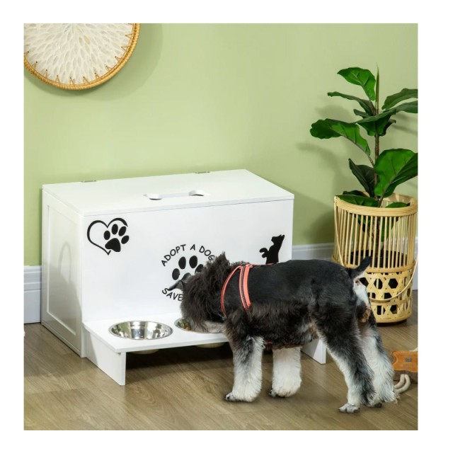 Σετ 3 Ανοξείδωτα Μπολ Γεύματος με Αποθηκευτικό Χώρο για Κατοικίδια 57 x 53 x 37.5 cm PawHut D08-037V00WT