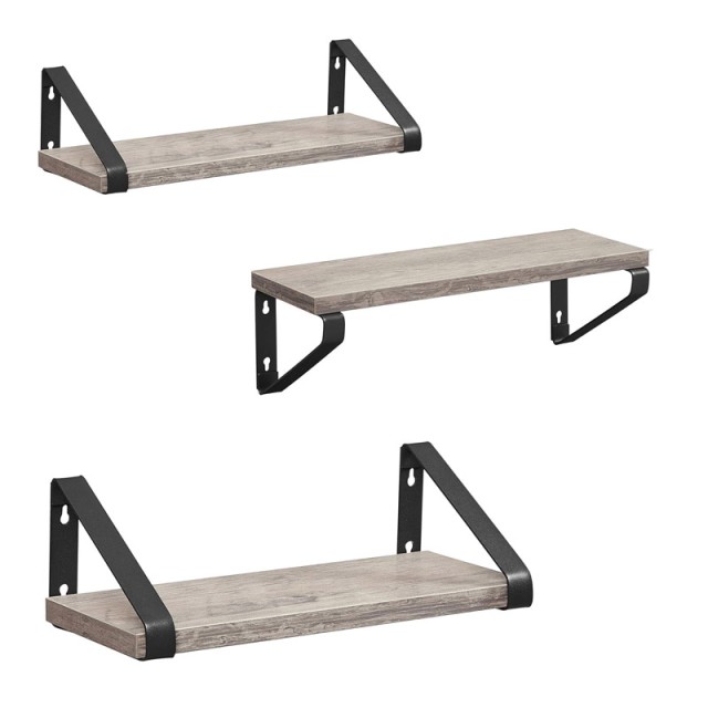 Σετ Επιτοίχια Ξύλινα Ράφια 40 x 12 x 11 cm 3 τμχ Χρώματος Γκρι VASAGLE LWS033B02