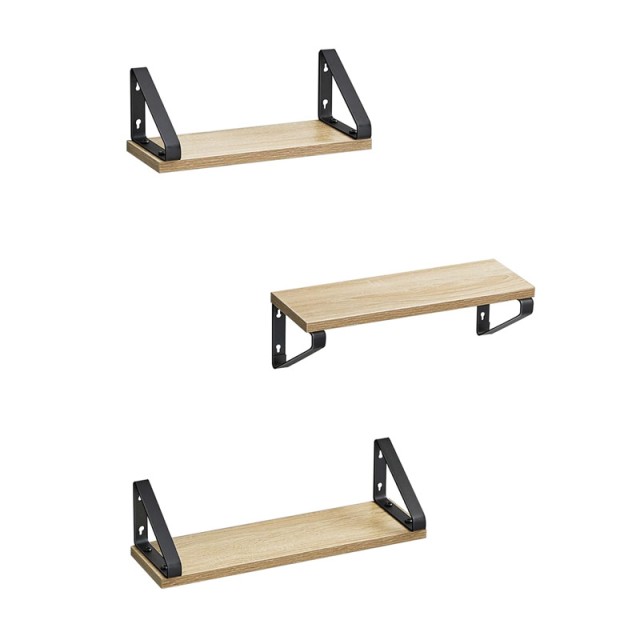 Σετ Επιτοίχια Ξύλινα Ράφια 40 x 12 x 11 cm 3 τμχ Χρώματος Καφέ Ανοιχτό VASAGLE LWS033B11
