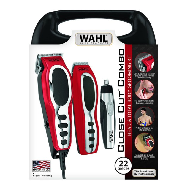 Σετ Κουρευτική Μηχανή Ρεύματος με Επαναφορτιζόμενο Τρίμμερ και Τρίμμερ Μπαταρίας Μύτης Wahl Close Cut Red Combo 79520-5616 30314