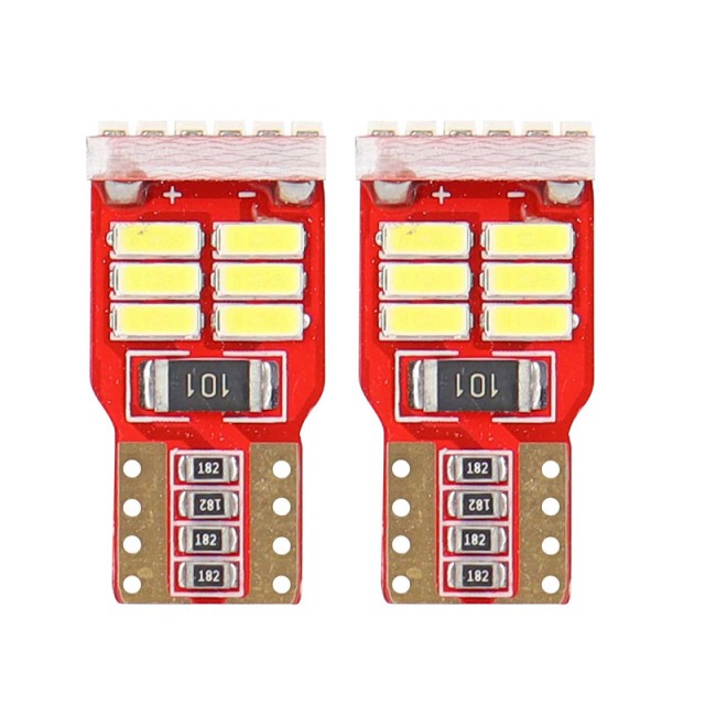Σετ Λαμπτήρες LED Αυτοκινήτου CAN Bus 18SMD 4014 T10e W5W Λευκό 12V 2 τμχ AMiO 01286