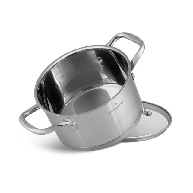 Σετ Μαγειρικών Σκευών από Ανοξείδωτο Ατσάλι 18/10 με Γυάλινα Καπάκια 12 τμχ Edenberg EB-7701