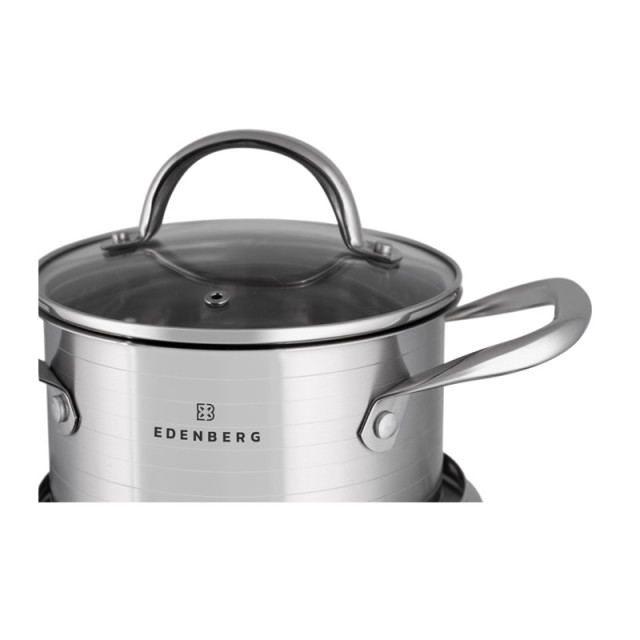 Σετ Μαγειρικών Σκευών από Ανοξείδωτο Ατσάλι 18/10 με Γυάλινα Καπάκια 12 τμχ Edenberg EB-7701