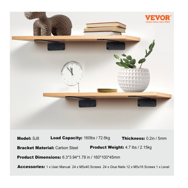 Σετ Μεταλλικά Στηρίγματα Ραφιών Σχήματος L 160 x 100 x 45 mm 6 τμχ VEVOR SJZJGBZJYGHWOM9OXV0