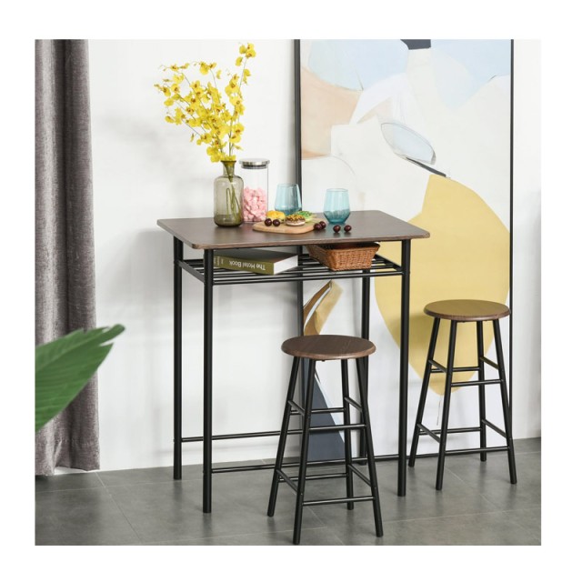 Σετ Μεταλλικό Ορθογώνιο Τραπέζι - Bar 80 x 50 x 90 cm με 2 Σκαμπό HOMCOM 835-297BK