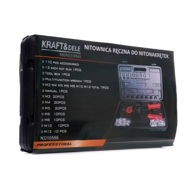 Σετ Πριτσιναδόρος Σπειρωμάτων Χειρός M3-M12 με Πριτσίνια 110 τμχ Kraft&Dele KD-10556
