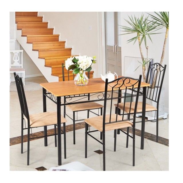 Σετ Τραπεζαρίας με Μεταλλικό Ορθογώνιο Τραπέζι 107 x 70 x 76 cm και 4 Καρέκλες Costway HW61392