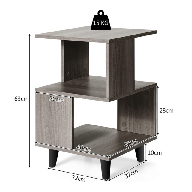 Σετ Ξύλινα Κομοδίνα με 2 Ράφια 40 x 40 x 64 cm 2 τμχ Costway CB10236