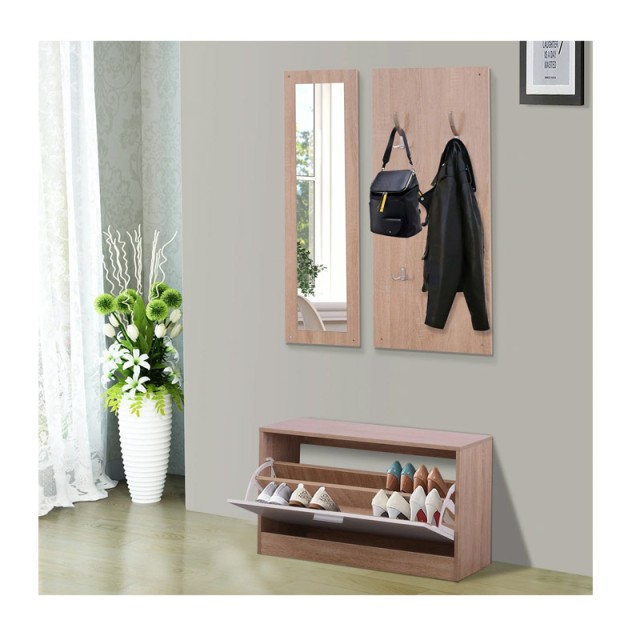 Σετ Ξύλινο Έπιπλο Εισόδου με Καθρέπτη 80 x 27 x 46.5 cm HOMCOM 837-006