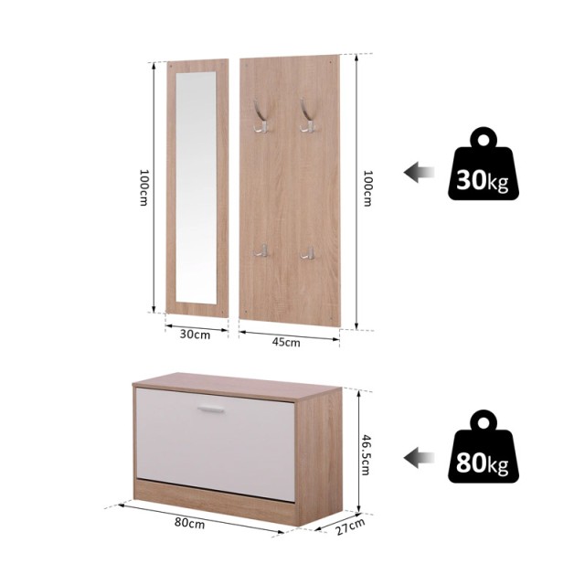Σετ Ξύλινο Έπιπλο Εισόδου με Καθρέπτη 80 x 27 x 46.5 cm HOMCOM 837-006
