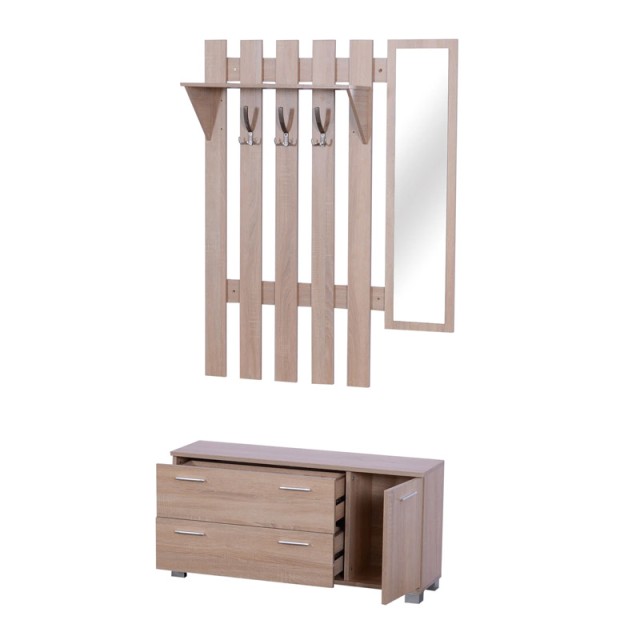Σετ Ξύλινο Έπιπλο Εισόδου με Καθρέπτη 90 x 24 x 43.5 cm HOMCOM 837-021AK