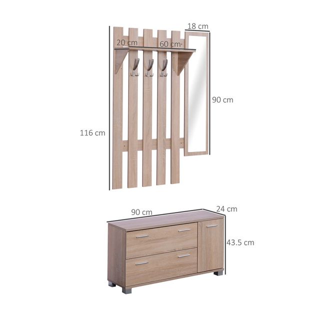 Σετ Ξύλινο Έπιπλο Εισόδου με Καθρέπτη 90 x 24 x 43.5 cm HOMCOM 837-021AK