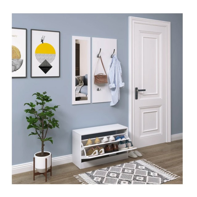 Σετ Ξύλινο Έπιπλο Εισόδου με Καθρέπτη / Κρεμάστρα και Παπουτσοθήκη 80 x 27 x 46.5 cm HOMCOM 837-006WT
