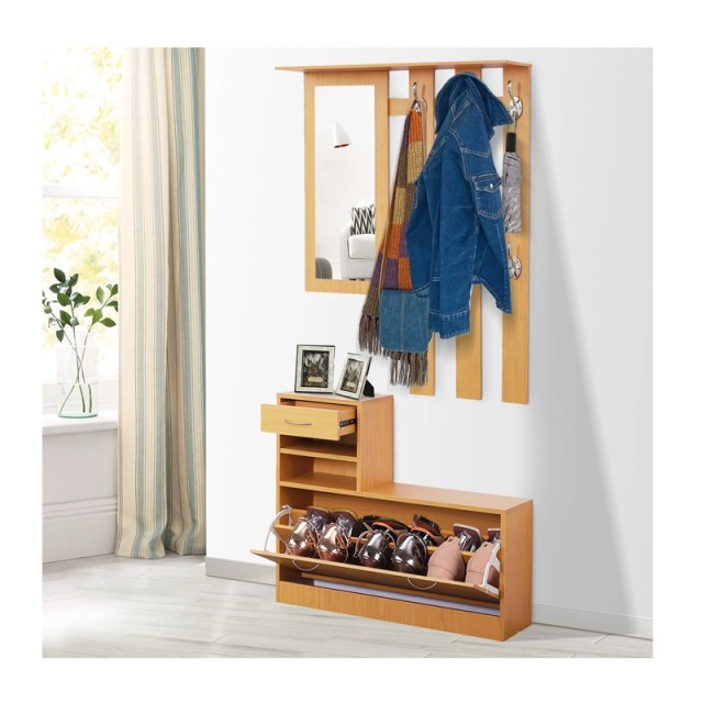 Σετ Ξύλινο Έπιπλο Εισόδου με Καθρέπτη 90 x 24 x 75 cm Χρώματος Καφέ HOMCOM 831-146BN