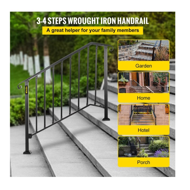 Σιδερένια Κάγκελα Σκάλας Εξωτερικού Χώρου για 3-4 Σκαλοπάτια 94 x 108.7 cm VEVOR LTFS3H4BHSTL00001V0