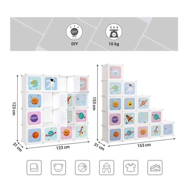 Σύστημα Αποθήκευσης - Παιδική Αρθρωτή Ραφιέρα με 15 Κύβους 153 x 31 x 153 cm Songmics