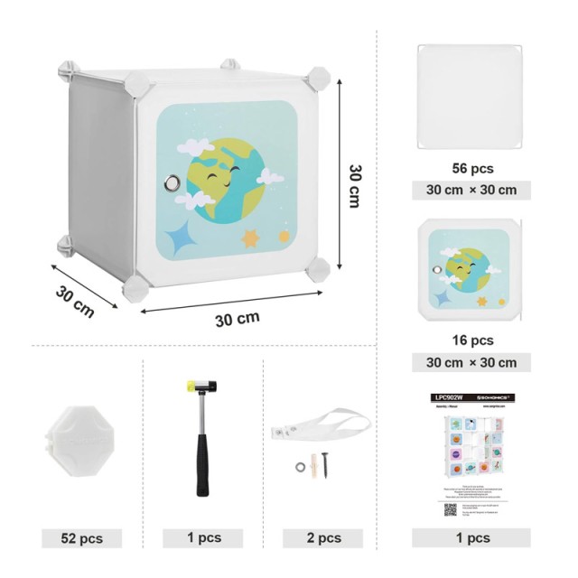 Σύστημα Αποθήκευσης - Παιδική Αρθρωτή Ραφιέρα με 15 Κύβους 153 x 31 x 153 cm Songmics